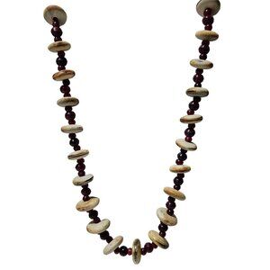 Vintage Boho Natural Wooden Bead Necklace Barrel Clasp Fashion Jewelry Women
